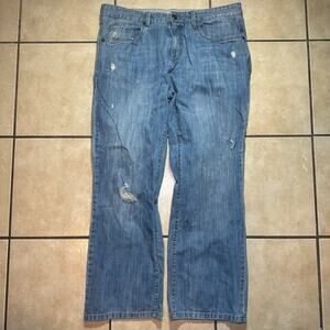 VTG Y2K Anchor Blue Baggy Distressed Skater Street Jeans Mens 38x32 Light Wash